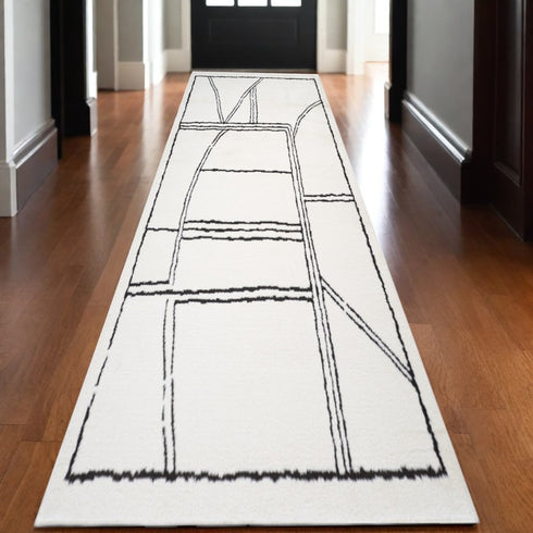 4' X 6' Ivory And Black Geometric Area Rug